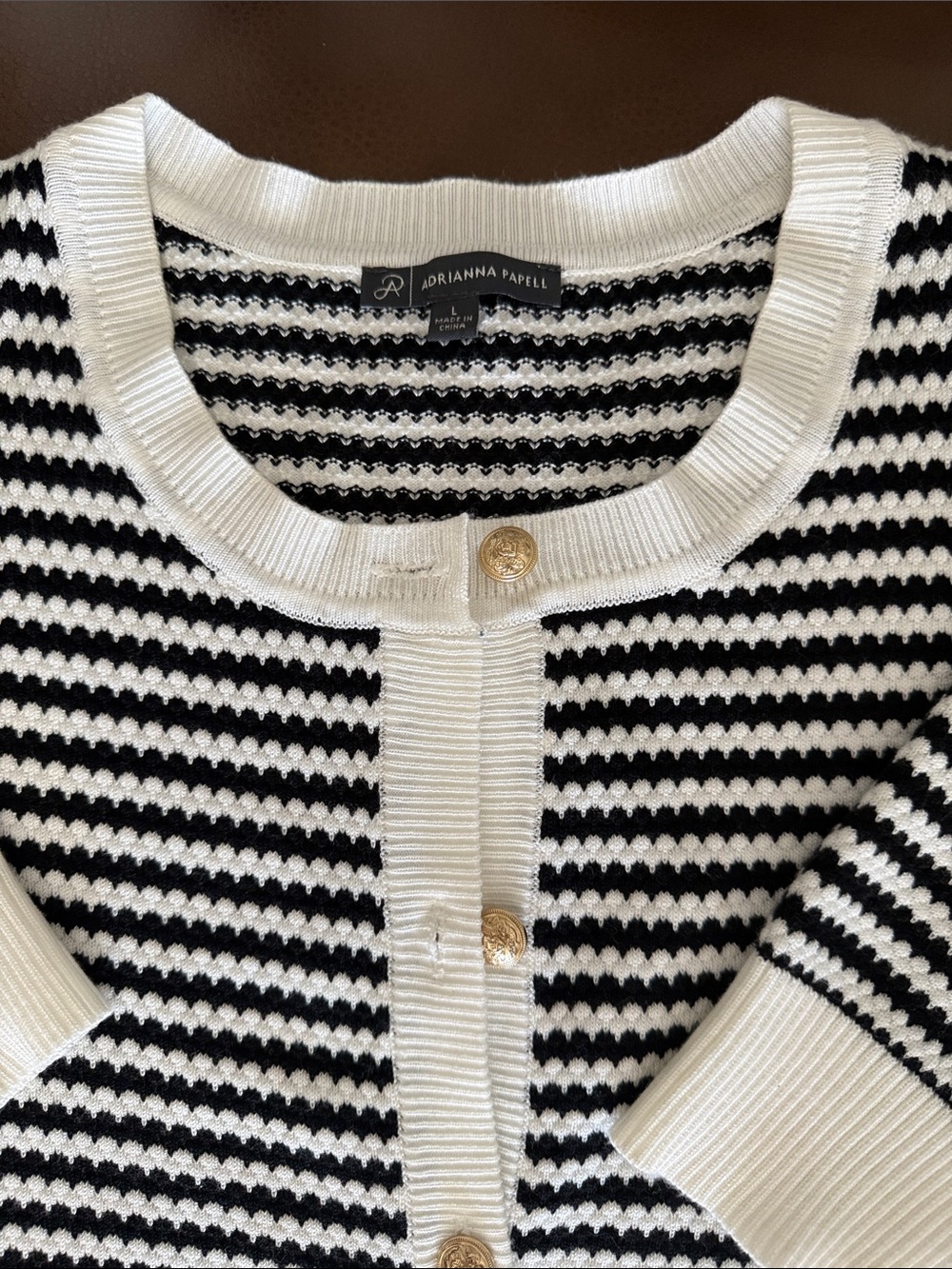 Adrianna Papell Black and White Striped Knit Cardigan